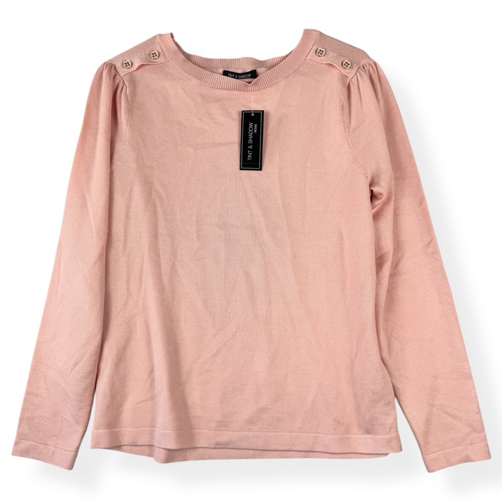 Tint & Shadow Top Womens PL Coral Pink Pullover Long Sleeve Knit Shoulder Button